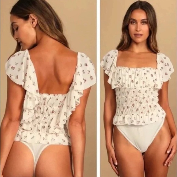 Free People Tops - Free People Floral Bodysuit - Cream